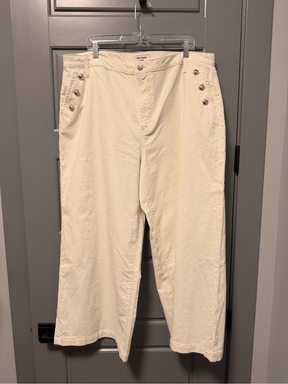 Juicy Couture Coastal Crop Marshmallow Corduroy Button-Accent Pants 18W NWT